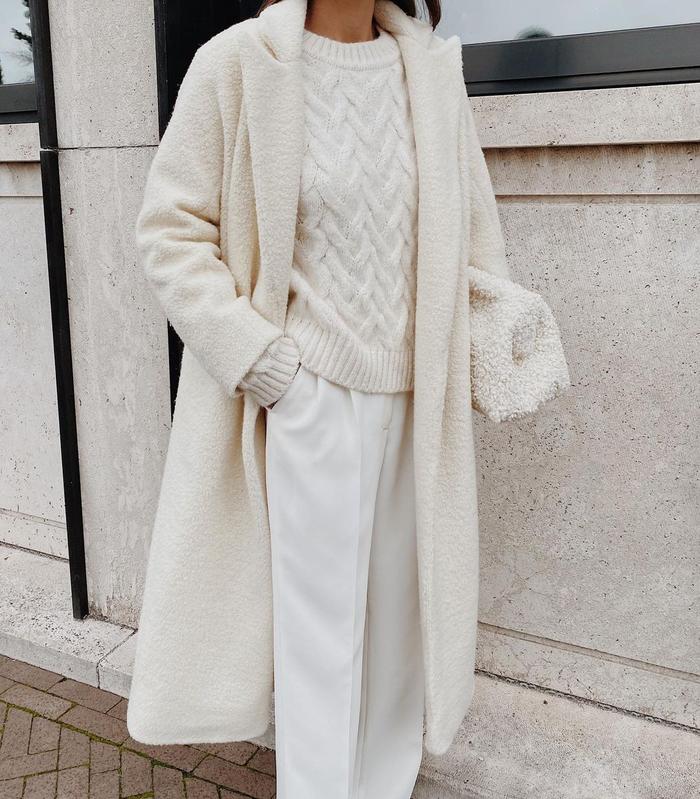winter whites, white outfit ideas, a photo of a woman wearing white